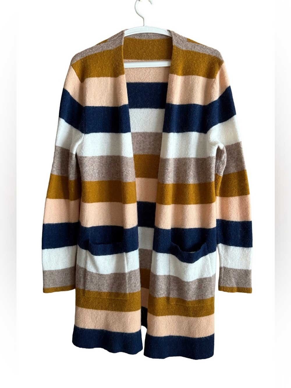 Madewell Kent Cardigan Sweater Wool Alpaca Blend Navy Gold Stripe Women’s Sm